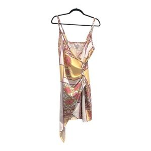 VENUS Funky Pink and Yellow Faux Wrap Asymmetrical Mini Print Sundress Size M